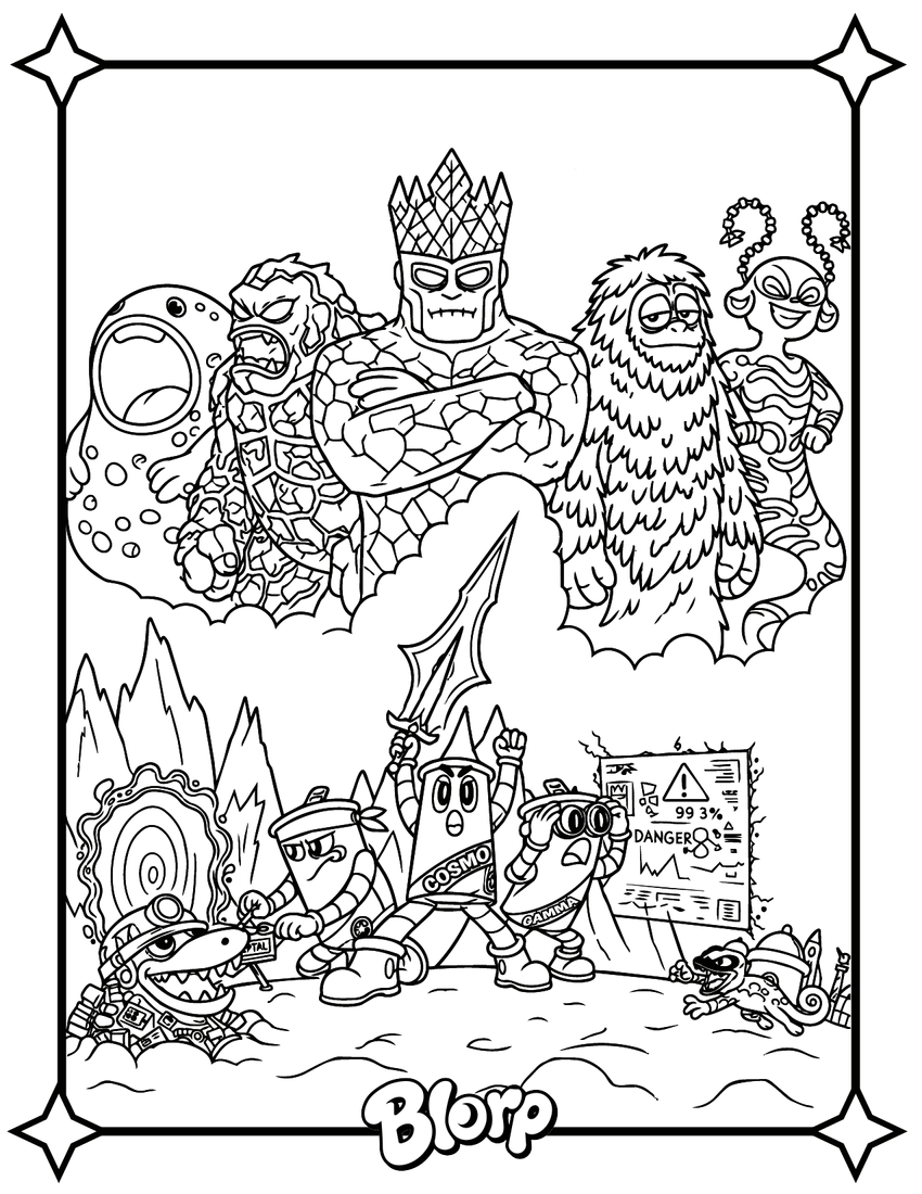 Coloring page of the Robots fighting the bad guys